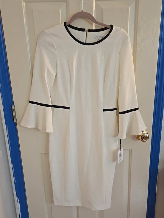 Calvin Klein Dresses & Skirts - Calvin Klein Cream Midi Sheath Dress with Black Trim